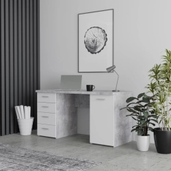 Biurko 145x60 cm z 4 szufladami i szafką Biały/Beton